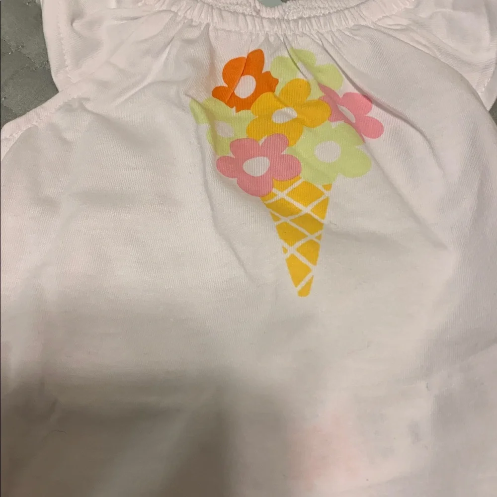 Nordstrom White & Lime Green Tutu Romper Ice Cream Floral Graphic NEW Size 6 Mo